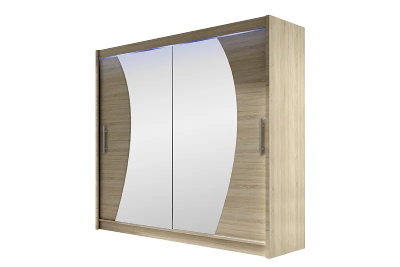 Rilievo Garderobeskab med Spejl 180 cm i Lyst Træ, Beige
