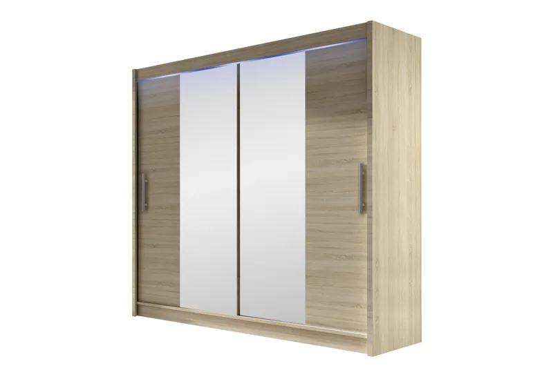 Rilievo Garderobeskab med Spejl 180 cm i Lyst Træ, Beige