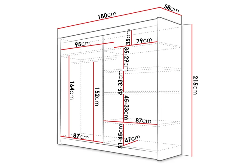 Rilievo Garderobeskab med Spejl 180 cm i Lyst Træ - Beige - Opbevaring - Tøjopbevaring - Garderobeskabe