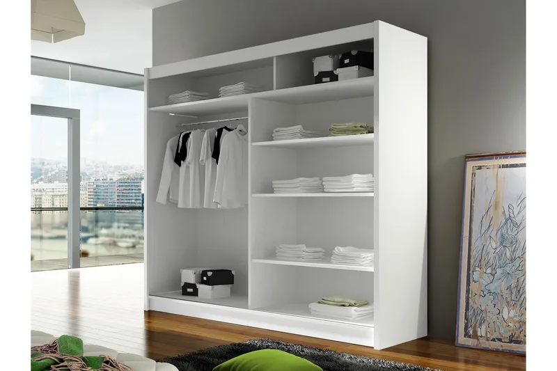 Rilievo Garderobeskab med Spejl 180 cm i Lyst Træ - Beige - Opbevaring - Tøjopbevaring - Garderobeskabe