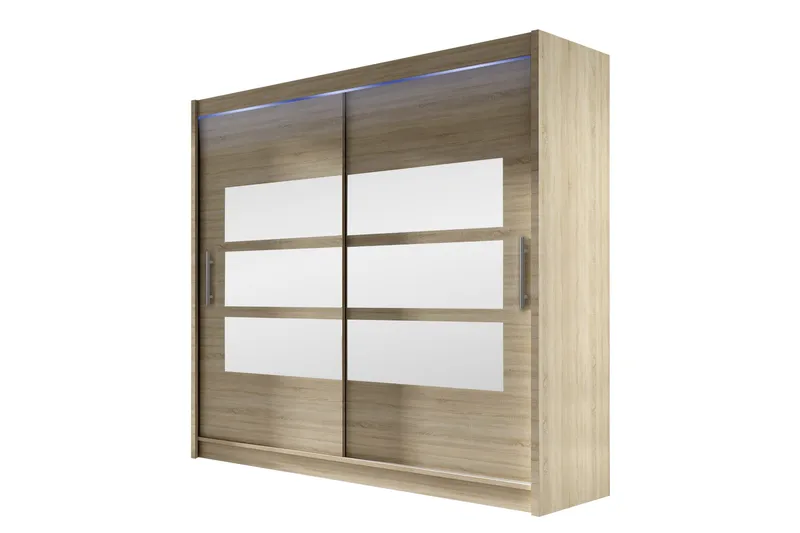 Rilievo Garderobeskab med Spejl 180 cm i Lyst Træ, Beige