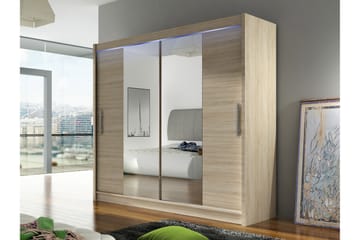Rilievo Garderobeskab med Spejl 180 cm i Lyst Træ - Beige - Opbevaring - Tøjopbevaring - Garderobeskabe
