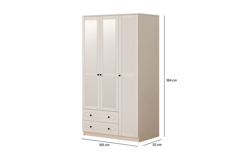 Rynric Garderobe 105x184 cm - Mat Hvid - Opbevaring - Tøjopbevaring - Garderobeskabe