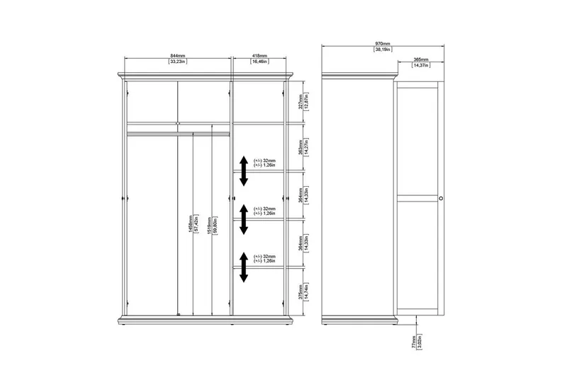 Shoiba Garderobe 138,8x200,6 cm - Hvid - Opbevaring - Tøjopbevaring - Garderobeskabe