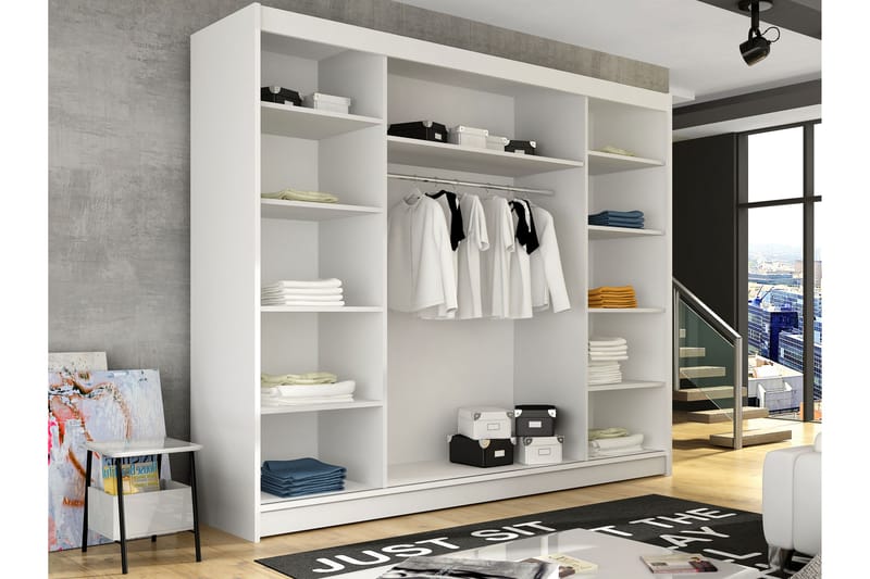 Sia Garderobe med Spejl 250x215 cm - Sort - Opbevaring - Tøjopbevaring - Garderobeskabe
