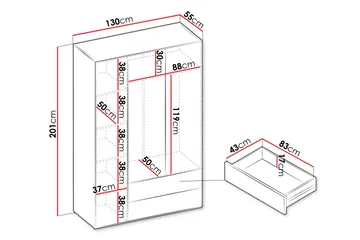 Sigmana Garderobe 130x201 cm - Brun - Opbevaring - Tøjopbevaring - Garderobeskabe