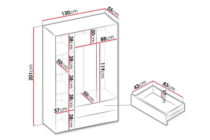 Sigmana Garderobe 130x201 cm - Brun - Opbevaring - Tøjopbevaring - Garderobeskabe