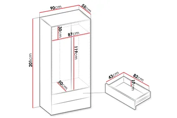 Sigmana Garderobe 90x201 cm - Lysegrå - Opbevaring - Tøjopbevaring - Garderobeskabe