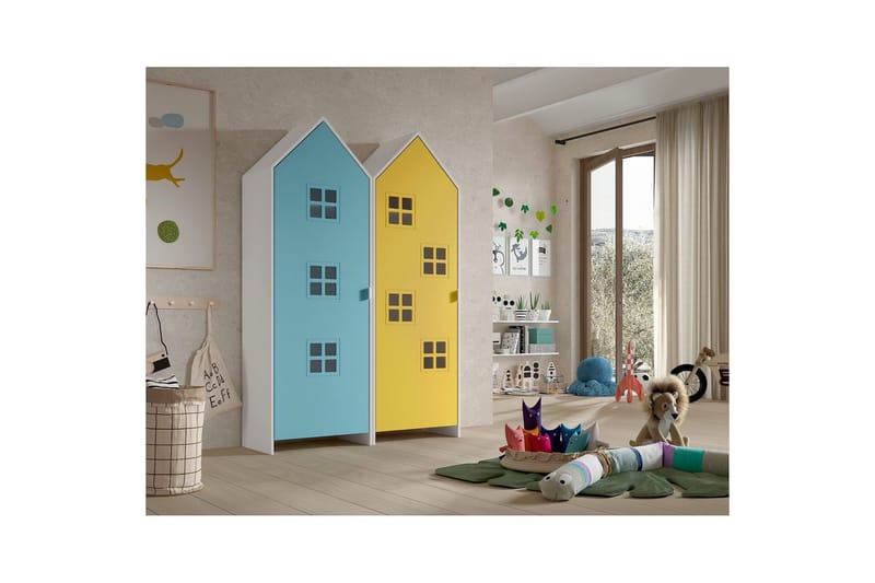 Skab Casami Brugge 2-delt med 2 Døre Gul/Blå - Gul/Blå - Opbevaring - Tøjopbevaring - Garderobeskabe - Garderobeskab & klædeskab