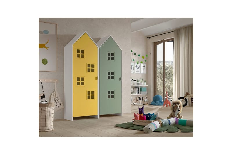 Skab Casami Brugge 2-delt med 2 Døre Gul/Grøn - Gul/Grøn - Opbevaring - Tøjopbevaring - Garderobeskabe - Garderobeskab & klædeskab