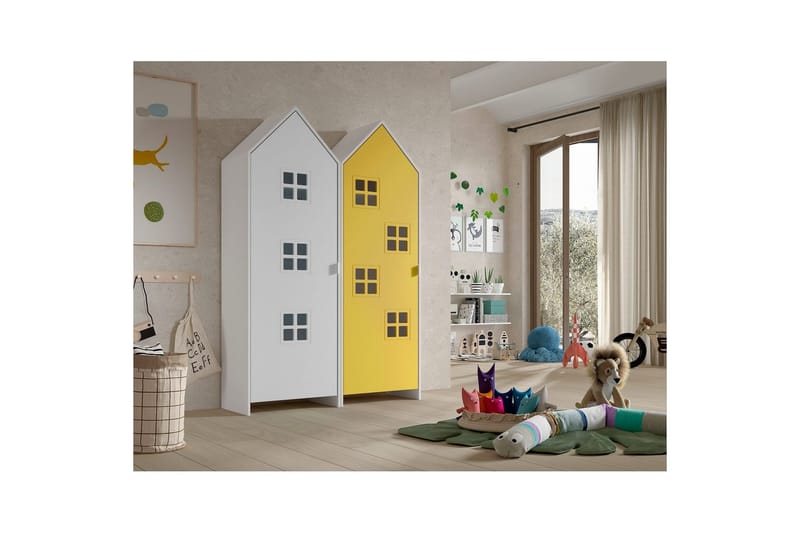 Skab Casami Brugge 2-delt med 2 Døre Gul/Hvid - Gul/Hvid - Opbevaring - Tøjopbevaring - Garderobeskabe - Garderobeskab & klædeskab