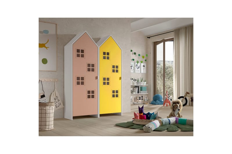 Skab Casami Brugge 2-delt med 2 Døre Pink/Gul - Pink/Gul - Opbevaring - Tøjopbevaring - Garderobeskabe - Garderobeskab & klædeskab