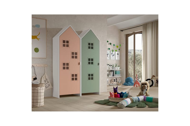 Skab Casami Brugge 2-delt med 2 Døre Pink/Grøn - Pink/Grøn - Opbevaring - Tøjopbevaring - Garderobeskabe - Garderobeskab & klædeskab