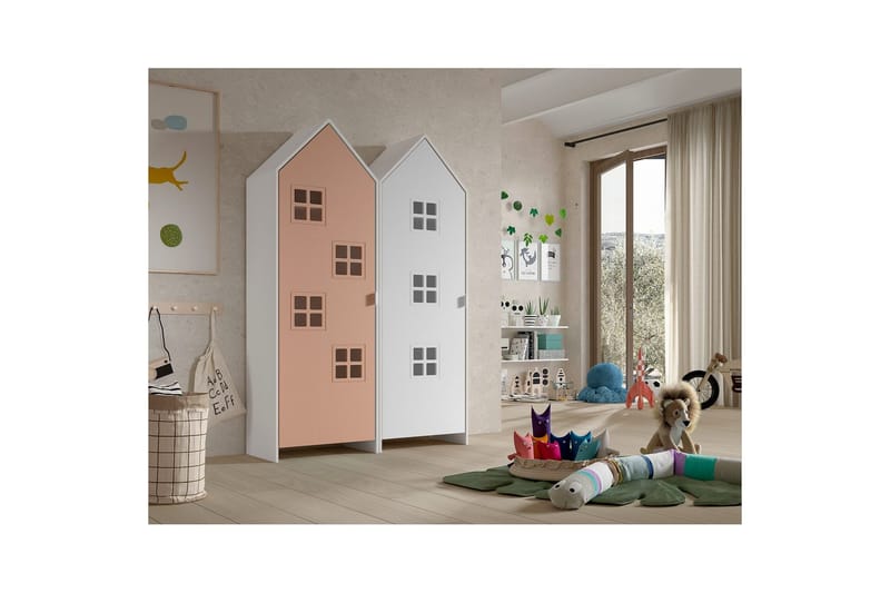 Skab Casami Brugge 2-delt med 2 Døre Pink/Hvid - Pink/Hvid - Opbevaring - Tøjopbevaring - Garderobeskabe - Garderobeskab & klædeskab