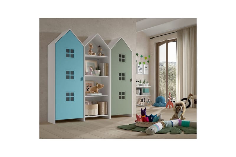 Skab Casami Brugge 3-delt med 1 Åben Skab Grøn/Blå - Grøn/Blå - Opbevaring - Tøjopbevaring - Garderobeskabe - Garderobeskab & klædeskab