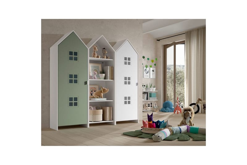 Skab Casami Brugge 3-delt med 1 Åben Skab Grøn/Hvid - Grøn/Hvid - Opbevaring - Tøjopbevaring - Garderobeskabe - Garderobeskab & klædeskab