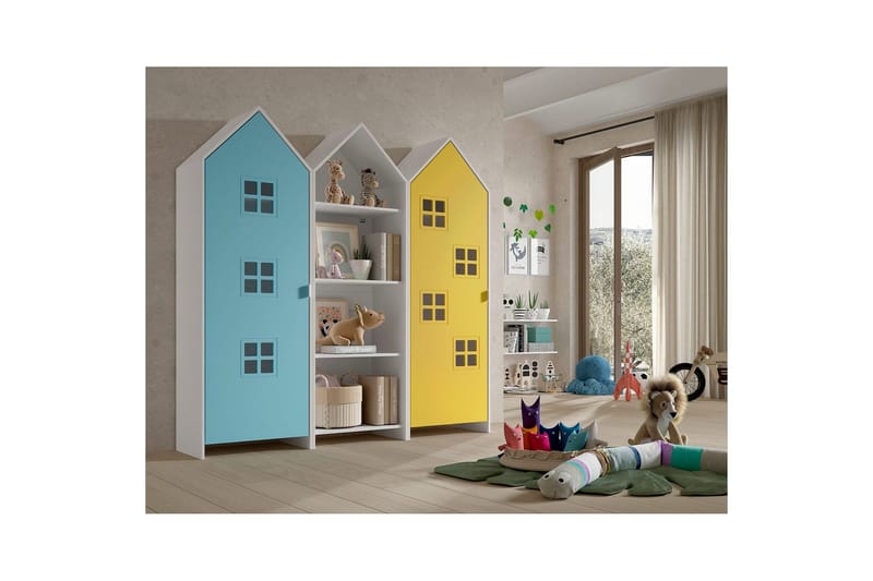 Skab Casami Brugge 3-delt med 1 Åben Skab Gul/Blå - Gul/Blå - Opbevaring - Tøjopbevaring - Garderobeskabe - Garderobeskab & klædeskab