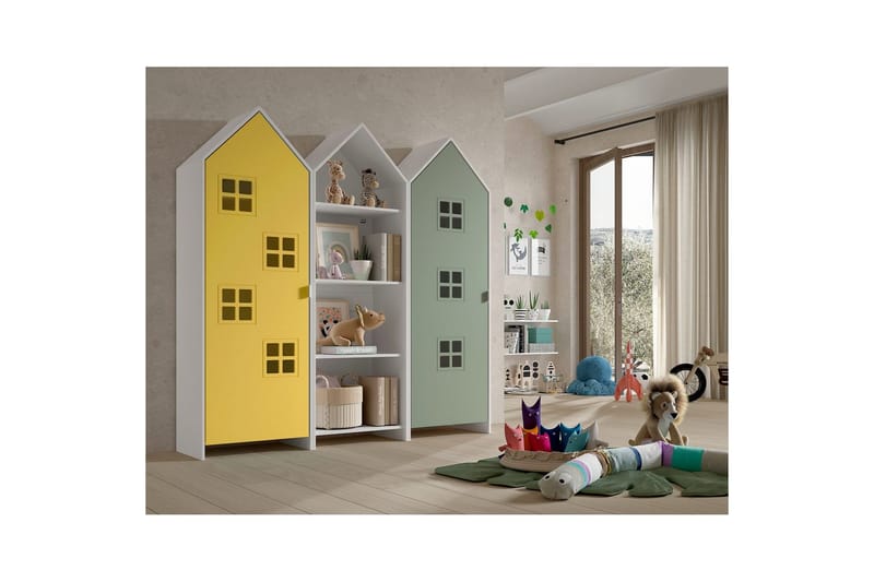 Skab Casami Brugge 3-delt med 1 Åben Skab Gul/Grøn - Gul/Grøn - Opbevaring - Tøjopbevaring - Garderobeskabe - Garderobeskab & klædeskab