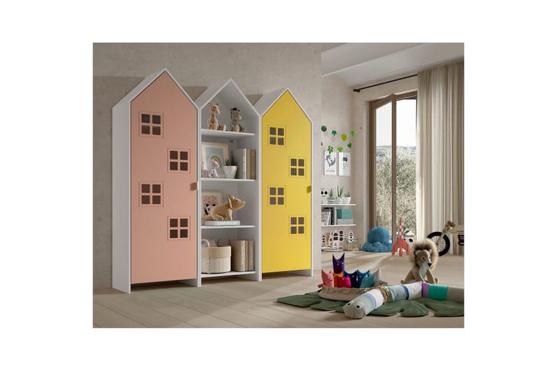 Skab Casami Brugge 3-delt med 1 Åben Skab Pink/Gul - Pink/Gul - Opbevaring - Tøjopbevaring - Garderobeskabe - Garderobeskab & klædeskab