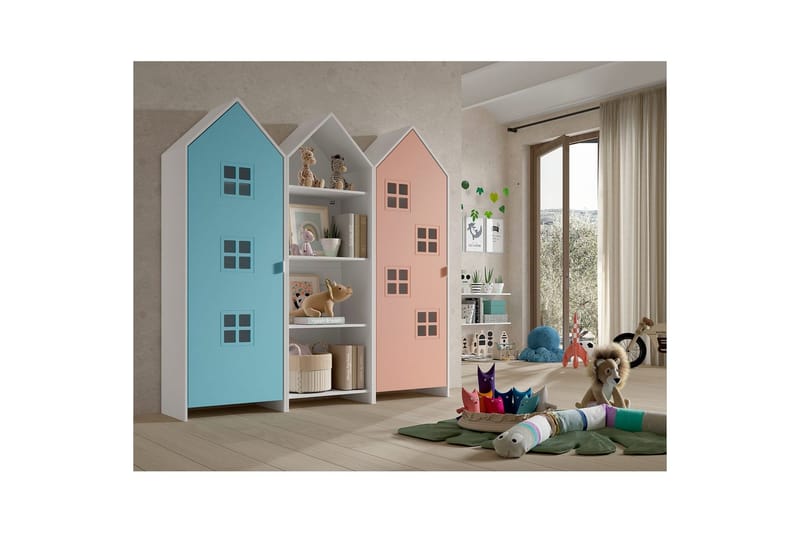 Skab Casami Brugge 3-delt med 1 Åben Skab Pink/Blå - Pink/Blå - Opbevaring - Tøjopbevaring - Garderobeskabe - Garderobeskab & klædeskab