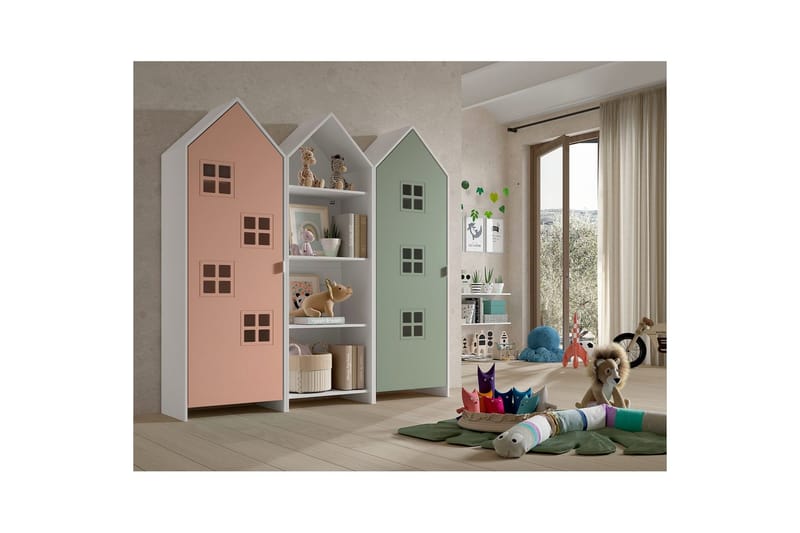 Skab Casami Brugge 3-delt med 1 Åben Skab Pink/Grøn - Pink/Grøn - Opbevaring - Tøjopbevaring - Garderobeskabe - Garderobeskab & klædeskab