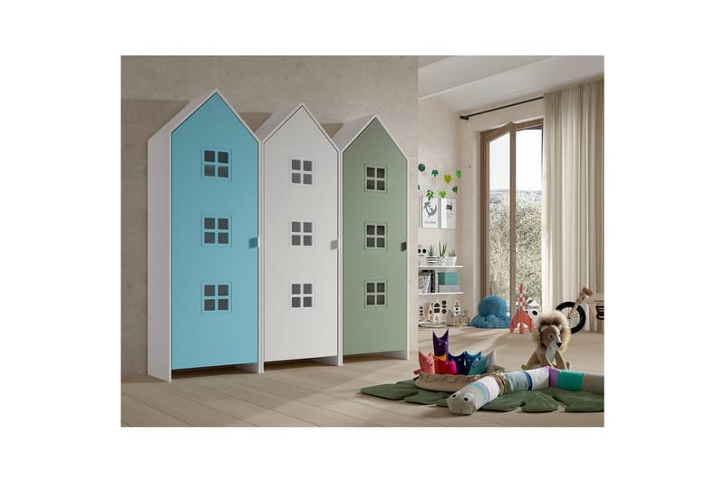 Skab Casami Brugge 3-delt med 3 Døre Hvid/Blå/Grøn - Hvid/Blå/Grøn - Opbevaring - Tøjopbevaring - Garderobeskabe - Garderobeskab & klædeskab