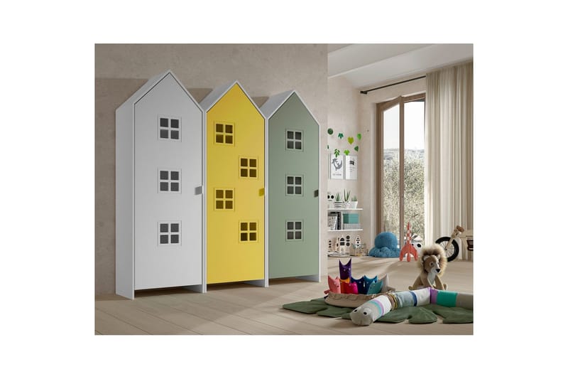 Skab Casami Brugge 3-delt med 3 Døre Hvid/Gul/Grøn - Hvid/Gul/Grøn - Opbevaring - Tøjopbevaring - Garderobeskabe - Garderobeskab & klædeskab