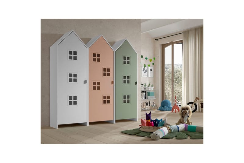 Skab Casami Brugge 3-delt med 3 Døre Hvid/Pink/Grøn - Hvid/Pink/Grøn - Opbevaring - Tøjopbevaring - Garderobeskabe - Garderobeskab & klædeskab