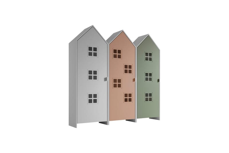 Skab Casami Brugge 3-delt med 3 Døre Hvid/Pink/Grøn - Hvid/Pink/Grøn - Opbevaring - Tøjopbevaring - Garderobeskabe - Garderobeskab & klædeskab