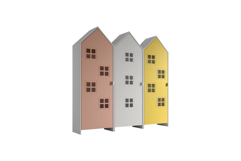 Skab Casami Brugge 3-delt med 3 Døre Hvid/Pink/Gul - Hvid/Pink/Gul - Opbevaring - Tøjopbevaring - Garderobeskabe - Garderobeskab & klædeskab