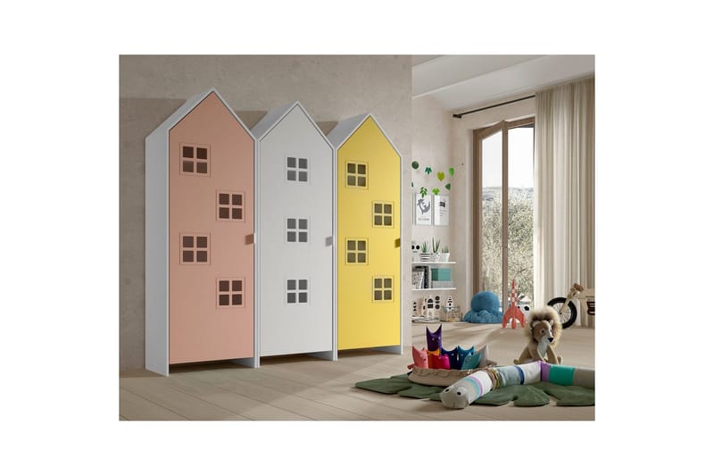 Skab Casami Brugge 3-delt med 3 Døre Hvid/Pink/Gul - Hvid/Pink/Gul - Opbevaring - Tøjopbevaring - Garderobeskabe - Garderobeskab & klædeskab