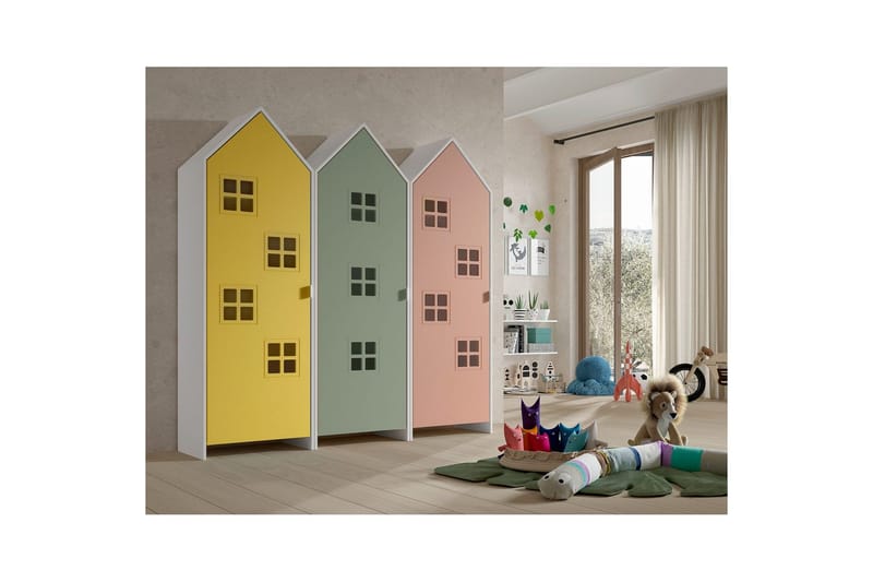 Skab Casami Brugge 3-delt med 3 Døre Pink/Gul/Grøn - Pink/Gul/Grøn - Opbevaring - Tøjopbevaring - Garderobeskabe - Garderobeskab & klædeskab
