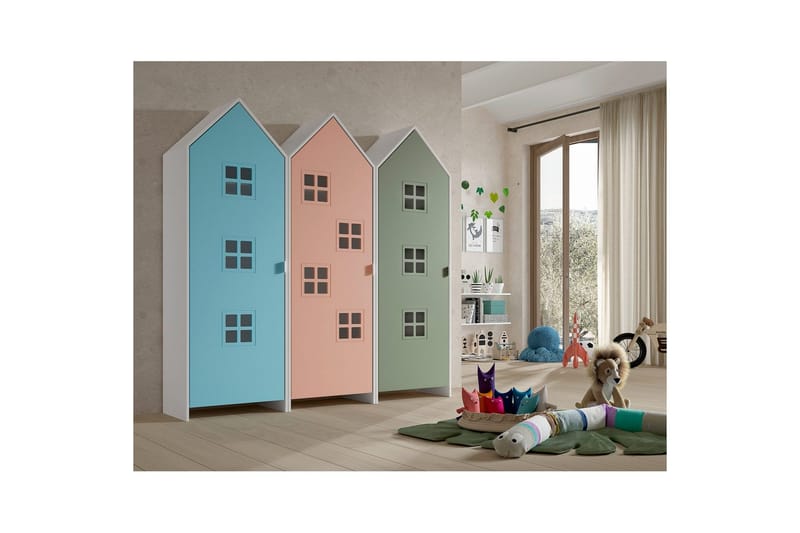 Skab Casami Brugge 3-delt med 3 Døre Pink/Blå/Grøn - Pink/Blå/Grøn - Opbevaring - Tøjopbevaring - Garderobeskabe - Garderobeskab & klædeskab