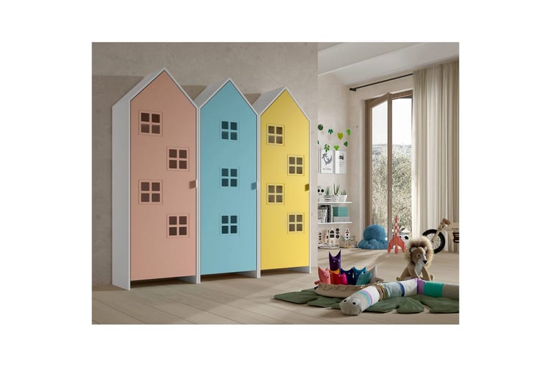 Skab Casami Brugge 3-delt med 3 Døre Pink/Blå/Gul - Pink/Blå/Gul - Opbevaring - Tøjopbevaring - Garderobeskabe - Garderobeskab & klædeskab