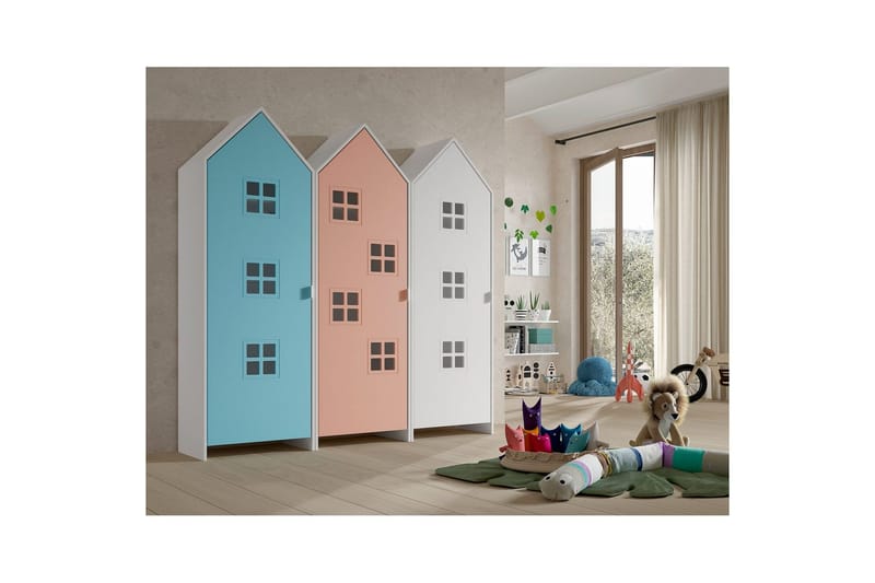 Skab Casami Brugge 3-delt med 3 Døre Pink/Blå/Hvid - Pink/Blå/Hvid - Opbevaring - Tøjopbevaring - Garderobeskabe - Garderobeskab & klædeskab