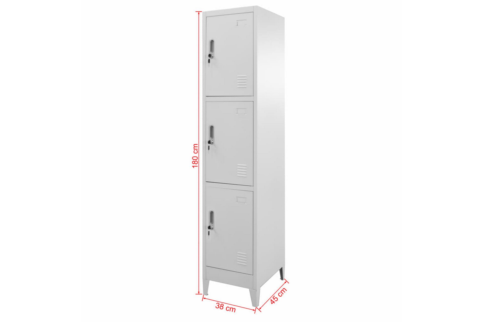 Skab Med 3 Rum Med Lås 38 X 45 X 180 Cm - Grå - Opbevaring - Tøjopbevaring - Garderobeskabe