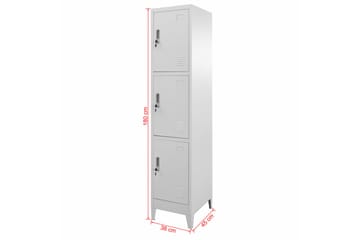 Skab Med 3 Rum Med Lås 38 X 45 X 180 Cm - Grå - Opbevaring - Tøjopbevaring - Garderobeskabe