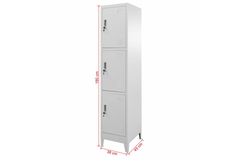 Skab Med 3 Rum Med Lås 38 X 45 X 180 Cm - Grå - Opbevaring - Tøjopbevaring - Garderobeskabe