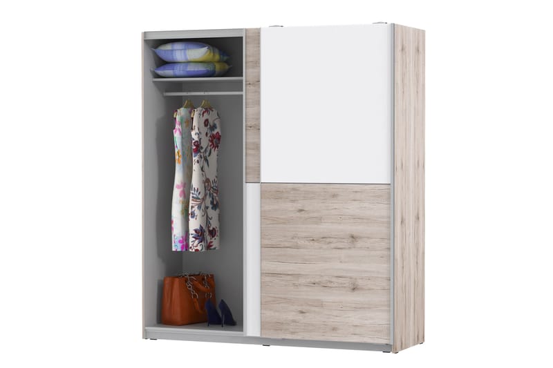 Slosser garderobe 170x191 cm - Brun / hvid - Opbevaring - Tøjopbevaring - Garderobeskabe