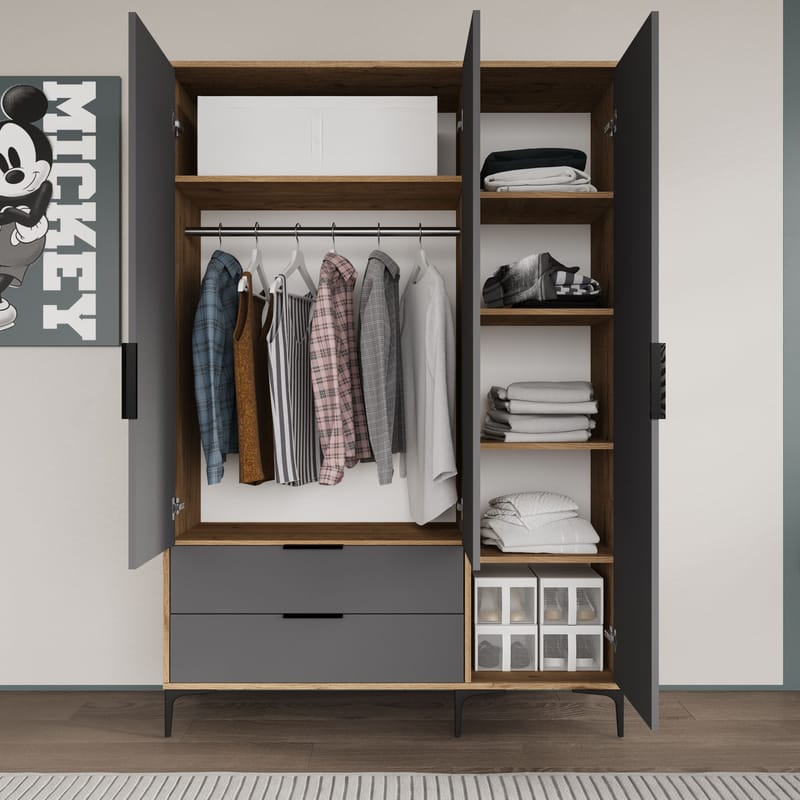 Sorav garderobe 120x192 cm - Eg / Antracit - Opbevaring - Tøjopbevaring - Garderobeskabe - Garderobeskab & klædeskab