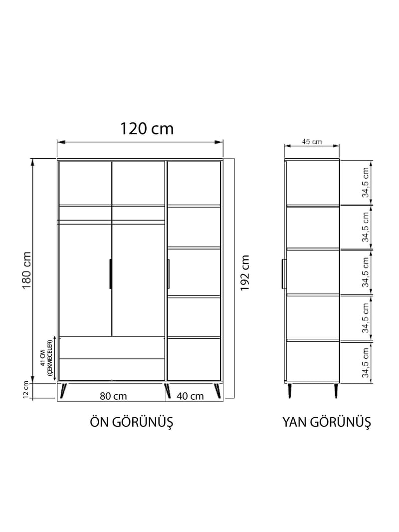 Sorav garderobe 120x192 cm - Eg / Antracit - Opbevaring - Tøjopbevaring - Garderobeskabe - Garderobeskab & klædeskab