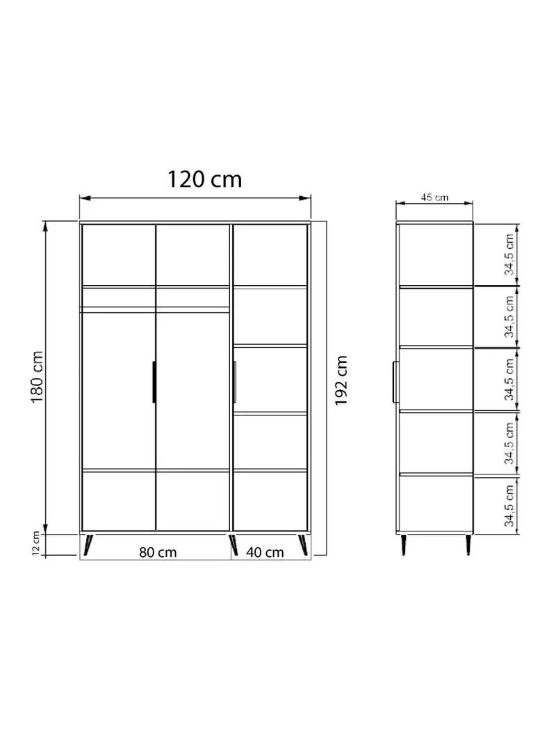 Sorav garderobe 120x192 cm - Eg / Antracit - Opbevaring - Tøjopbevaring - Garderobeskabe - Garderobeskab & klædeskab