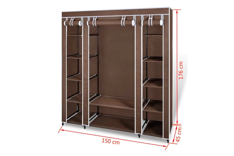 Stofklædeskab Med Rum Og Stænger 45 X 150 X176 Cm Brun - Brun - Opbevaring - Tøjopbevaring - Garderobeskabe