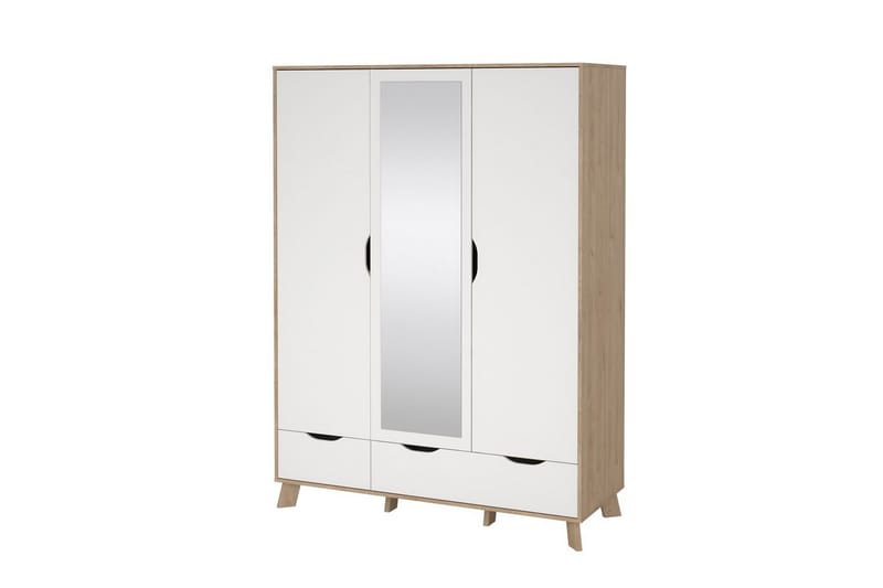 Sumita Garderobe med Spejl 147x201 cm - Hvid/Natur - Opbevaring - Tøjopbevaring - Garderobeskabe