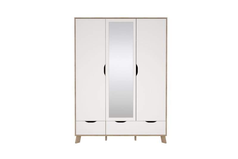 Sumita Garderobe med Spejl 147x201 cm - Hvid/Natur - Opbevaring - Tøjopbevaring - Garderobeskabe
