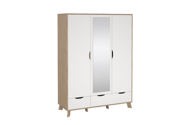 Sumita Garderobe med Spejl 147x201 cm - Hvid/Natur - Opbevaring - Tøjopbevaring - Garderobeskabe