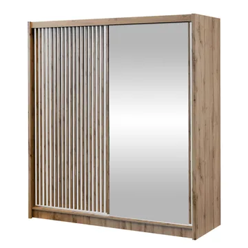 Swanley Garderobeskabeskab med spejl 203x215 cm - Brun/Hvid - Opbevaring - Tøjopbevaring - Garderobeskabe