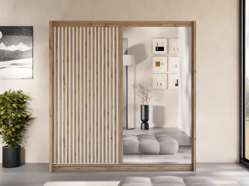 Swanley Garderobeskabeskab med spejl 203x215 cm - Brun/Hvid - Opbevaring - Tøjopbevaring - Garderobeskabe