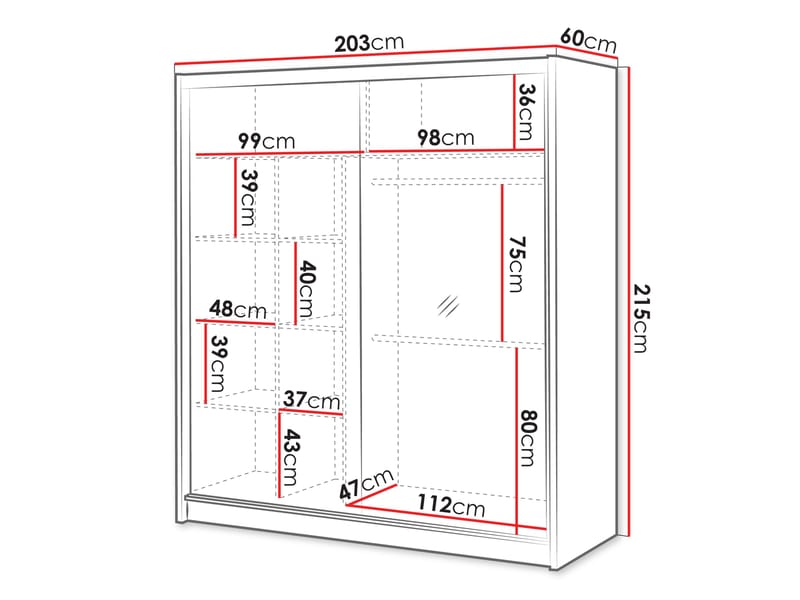 Swanley Garderobeskabeskab med spejl 203x215 cm - Brun/Hvid - Opbevaring - Tøjopbevaring - Garderobeskabe