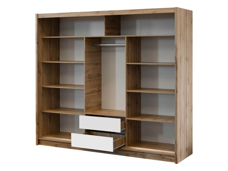 Swanley Garderobeskabeskab med spejl 250x215 cm - Brun/Hvid - Opbevaring - Tøjopbevaring - Garderobeskabe